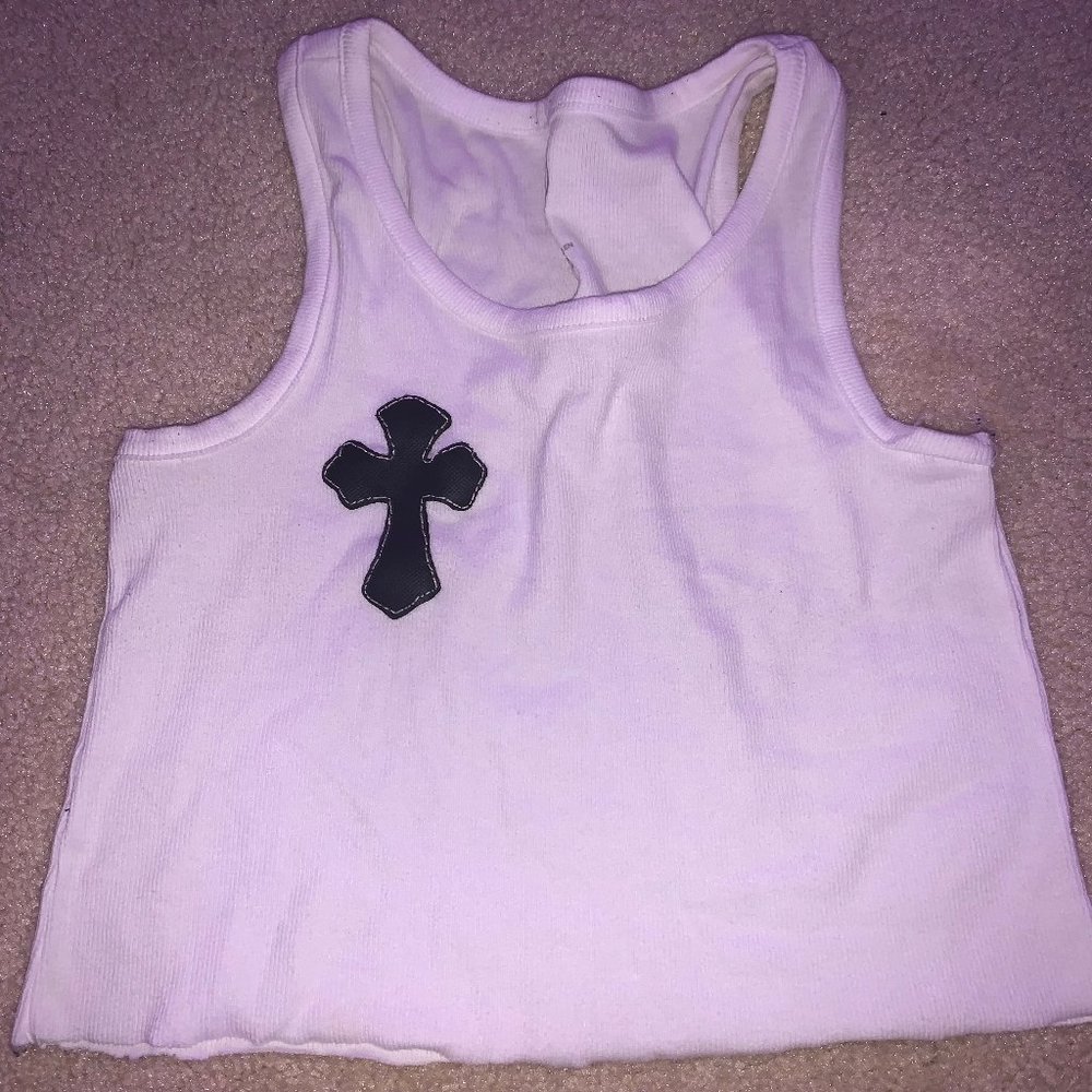 white ribbed mini cross stitch tank
